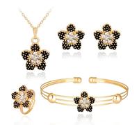 Clataly 4 Pz Lucky Crystal Flower Set Oro Collana Orecchini Anello Bracciali Gioielli Cinque Foglia Trifoglio Accessori Regali per le Donne Ragazze
