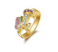 Clataly Anello di unicorno arcobaleno con strass di apertura regolabile Cartoon Unicorn Ragazze Anello (Oro)
