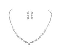 Clataly Bridal Wedding Collana Orecchini Set Argento Cristallo Strass Gioielli Da Sposa Accessori per Le Donne e Ragazze (Argento A)