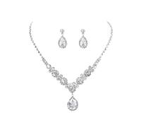Clataly Bride Wedding Collana Orecchini Set Cristallo Fiore Collana Da Sposa Gioielli Accessori per Le Donne e Ragazze