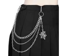 Clataly Catenella personalizzata per pantaloni con pendente a ragnatela a tre strati in stile punk gothico per Halloween (Argento)