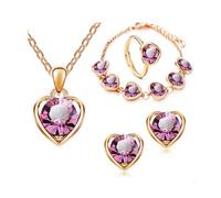 Clataly Cuore Cristallo Collana Orecchini Bracciale Anello Set Amore Pendente Collana Gioielli per le Donne e Ragazze (Rosso)