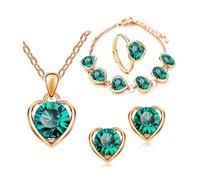 Clataly Cuore Cristallo Collana Orecchini Bracciale Anello Set Amore Pendente Collana Gioielli per le Donne e Ragazze (Verde)