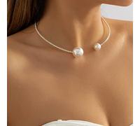 Clataly Imitation Pearl Open Collana Semplice Single Layer Bracciali Argento Cristallo Delicato Open Choker Collana Gioielli per le Donne e le Ragazze (Collana di perle)