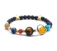 Clataly Sistema Solare Braccialetto Universo Galaxy Otto Pianeti Guardiano Stelle Braccialetti Agata Beaded Braccialetto Gioielli Regali per le Donne e gli Uomini (Bracciale elastico)