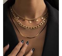 Clataly Star Pendant Collanes Multilayer Piatto Snake Bone Chain Delle Donne Paillettes Pendant Collana (Oro B)