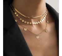 Clataly Star Pendant Collanes Multilayer Piatto Snake Bone Chain Delle Donne Paillettes Pendant Collana (Oro A)