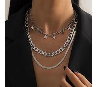 Clataly Star Pendant Collanes Multilayer Piatto Snake Bone Chain Delle Donne Paillettes Pendant Collana (Argento B)