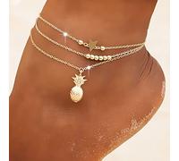 Clataly Sun Moon Braccialetti Della Caviglia Multistrato Ananas Amore Tartaruga Perline Della Caviglia Accessori Estivi Beach Foot Gioielli per Le Donne Ragazze (Cavigliera d'ananas oro)