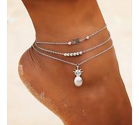 Clataly Sun Moon Braccialetti Della Caviglia Multistrato Ananas Amore Tartaruga Perline Della Caviglia Accessori Estivi Beach Foot Gioielli per Le Donne Ragazze (Cavigliera d'ananas argentata)