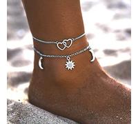 Clataly Sun Moon Braccialetti Della Caviglia Multistrato Ananas Amore Tartaruga Perline Della Caviglia Accessori Estivi Beach Foot Gioielli per Le Donne Ragazze (Sun Love Anklet)