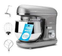 Clatronic KM 3712 Impastatrice potente con coperchio trasparente paraspruzzi e apertura di ricarica, da 1100 Watt e 5 litri, con braccio multifunzione orientabile titanio