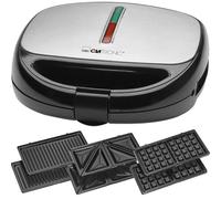 Clatronic ST/WA 3670 3 in1 Sandwich Maker, Piastra per waffle, Grill a contatto 3 piastre con rivestimento antiaderente, Nero Inox