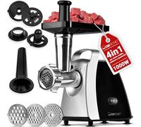 Clatronic® Tritacarne 1000W | con attacco per biscotti/pasticceria | 3 dischi perforati in metallo | avanti e indietro | incluso insaccatore per salsicce | collo in metallo e vite senza fine | FW 3803