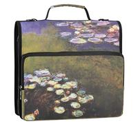 Claude Monet Seerosen - Raccoglitore a 3 anelli da 3,8 cm, con cerniera, organizer con tracolla, per studenti scolastici, con tasche multiple