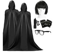 Claudia & Alan - Set di 2 travestimenti da presentatori televisivi - 2 mantello nero con cappuccio, parrucca, occhiali eyeliner e guanti - Divertente costume ispirato al traditore per adulti