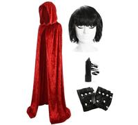 Claudia - Set costume da presentatrice televisiva - mantello rosso con cappuccio, parrucca, eyeliner e guanti - Divertente costume ispirato al traditore per adulti, Halloween e feste