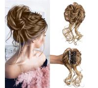 Claw Clip Messy Bun Hair Piece Tousled Updo Hair Buns Extension Elastic Hair Band Pieces Curly Scrunchie For Women (Brown Mix Blonde)