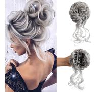 Claw Clip Messy Bun Hair Piece Tousled Updo Hair Buns Extension Elastic Hair Band Pieces Curly Scrunchie For Women (Silver Grey)