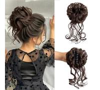 Claw Clip Messy Bun Hair Piece Tousled Updo Hair Buns Extension Elastic Hair Band Pieces Curly Scrunchie For Women (Dark Brown)