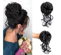 Claw Clip Messy Bun Hair Piece Tousled Updo Hair Buns Extension Elastic Hair Band Pieces Curly Scrunchie For Women (Natural Black)
