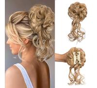 Claw Clip Messy Bun Hair Piece Tousled Updo Hair Buns Extension Elastic Hair Band Pieces Curly Scrunchie For Women (Ash Blonde)