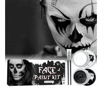 Clawrex Body painting - Set di 2 colori bianco e nero con pennello per feste di Halloween, impermeabile, durevole, sicuro