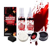 Clawrex Set di 5 pezzi di sangue artificiale, 30 ml spray per sangue artificiale e 30 ml di sangue artificiale gocciolante e crosta, lavabile per il trucco del sangue artificiale, realistico, sicuro