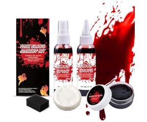 Clawrex Set di 5 pezzi di sangue artificiale, 30 ml spray per sangue artificiale e 30 ml di sangue artificiale gocciolante e crosta, lavabile per il trucco del sangue artificiale, realistico, sicuro