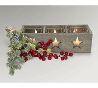 Clayre & Eef 3er Lanterna a Vento Rustico Legno Vetro Porta Tealight Stelle