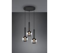 CLAYTON SOSPENSIONE METALLO NERO CON 3 VETRI FUME' CROMATO D. 45CM ATTACCO E27
