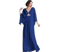 CLcaojun Abito lungo in chiffon per madre della sposa, scollo a V, con mantello, per banchetti di nozze, cerimonie, serate, balli studenteschi, abito da madre, Blu reale, 50