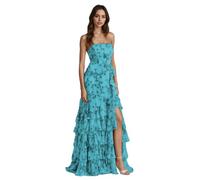 CLcaojun Floreale Halter Prom Dresses a strati Increspature Backless Una linea Abito da sera lungo con fessura, Blu acqua, 46