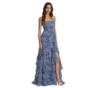 CLcaojun Floreale Halter Prom Dresses a strati Increspature Backless Una linea Abito da sera lungo con fessura, Blu polvere., 48