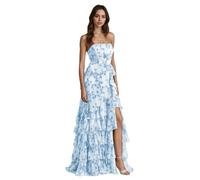 CLcaojun Floreale Halter Prom Dresses a strati Increspature Backless Una linea Abito da sera lungo con fessura, blu cielo, 38