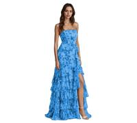CLcaojun Floreale Halter Prom Dresses a strati Increspature Backless Una linea Abito da sera lungo con fessura, Blu, 52
