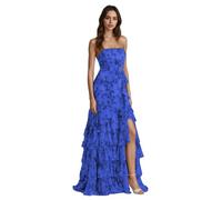 CLcaojun Floreale Halter Prom Dresses a strati Increspature Backless Una linea Abito da sera lungo con fessura, Blu reale, 56