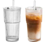 ClcIosis 2 pezzi Matcha Bicchiere con cannuccia Matcha Tazza Iced Coffee Bicchiere da 600 ml con coperchio e cannuccia per caffè freddo Bubble Tea Frullati e altro ancora