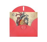CLDBMD Cartolina d'auguri rossa con motivo anatomia umana a forma di cuore, stampa perfetta per San Valentino, anniversario di matrimonio e inviti per feste