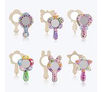 CLDURHGE 20 Pezzi Specchio a Mano Piccolo, Fai da Te Specchio di Legno Incompiuto con manico in legno specchi per Bambini Mestiere Fatto a Mano Fai-da-Te (Colore del Legno)