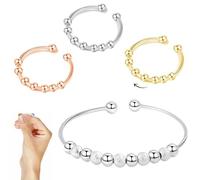 CLDURHGE Anello Antistress Donna Regolabile 3 Pezzi Set Anelli rotanti per ansia con Perline mobili Argento Oro Rosa con Braccialetto per Relax Quotidiano e Sollievo dallo Stress