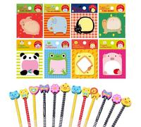 CLDURHGE Blocco Note per Piccoli Mini & Adesivi - Gadget per Compleanno Piccoli, Kit Regalo, Bustine Regalini, Cancelleria Legami - incl. Matite con Gomme, Blocco di Adesivi Divertenti