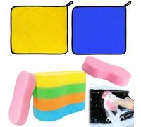 CLDURHGE Spugne Lavaggio Auto ad Alta assorbenza con Panni in Microfibra 8 Pezzi Set Pulizia Auto Lavaggio carrozzeria 25x25 cm Grigio Giallo e Blu Accessori per Cura Veicolo Domestico e Professional