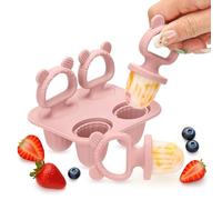 CLDY 4 stampi per ghiaccio per bambini, in silicone, per bambini, contiene 4 bacchette, senza BPA, per alimenti, facili da pulire, ideali per purea di frutta e latte materno (rosa)
