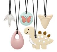 CLDY Collana sensoriale da masticare per autismo e ADHD - Confezione da 5 giocattoli da masticare in silicone per uso alimentare per bambini, senza BPA, massaggiagengive orale per ragazzi e ragazze