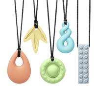 CLDY - Collana sensoriale da masticare per autismo e ADHD - Set di 5 giocattoli da masticare in silicone per uso alimentare per bambini, dentizione orale senza BPA, per ragazzi e ragazze