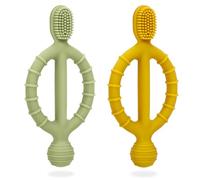 CLDY Giocattolo da masticare per bambini, 2 pezzi spazzolino da denti per bambini, dentizione dentale, in silicone, senza BPA, per stimolare e massaggiare le gengive doloranti, a partire dai 3 mesi in