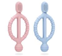 CLDY Giocattolo da masticare per bambini, 2 pezzi spazzolino da denti per bambini, dentizione dentale, in silicone, senza BPA, per stimolare e massaggiare le gengive doloranti, a partire dai 3 mesi in
