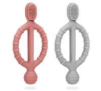CLDY Giocattolo da masticare per bambini, 2 pezzi spazzolino da denti per bambini, dentizione dentale, in silicone, senza BPA, per stimolare e massaggiare le gengive doloranti, a partire dai 3 mesi in