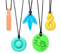 CLDY Set di 5 collari sensoriali da masticare per bambini e adulti, collana da mascher per bambini, tdah, anelli di dentizione senza BPA, per bambini, in silicone alimentare morbido, facile da pulire
